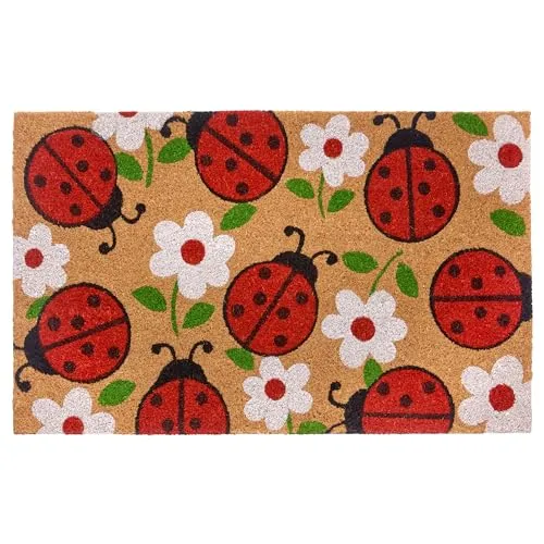 NYVI Fußmatte Kokos - rutschfest, Wetterfest, für Innen und Außen - Schmutzfangmatte Kokosmatte - 45x75 cm Rechteckig - Ladybug