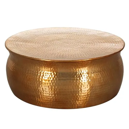 FINEBUY Couchtisch SuVa12224_1 - Eleganter Aluminium Tisch in Gold - Couchtisch in rundem Design (75x31x75 cm) aus Aluminium mit Hammerschlag-Finish, ideal für stilvolle Wohnräume und entspannte Fernsehabende.