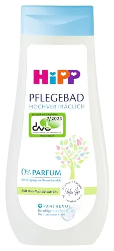 HiPP hochverträglich Pflegebad, 200ml | mit Panthenol und Bio-Mandelextrakt, parfumfrei & hypoallergen, perfekt für trockene Haut, bei Neigung zu Neurodermitis