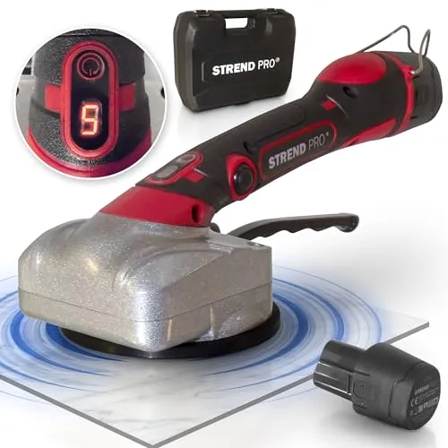STREND PRO Fliesen Vibrationsgerät 120W – Akku Fliesenrüttler mit 2200mAh und Transportkoffer