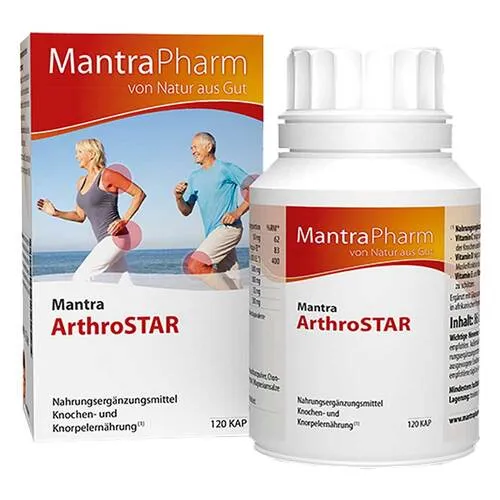 Mantra Arthrostar Kapseln 86 g - Glucosamin-Chondroitin Nahrungsergänzungsmittel mit Vitamin C, D und E für gesunde Knochen und Knorpel, unterstützt die Kollagenbildung und schützt vor oxidativem Stress.