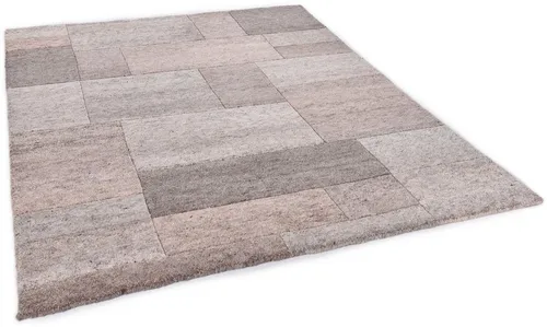 THEKO Wollteppich Dalas - 7709, handgeknüpft aus 100% Schurwolle - Kurzflor-Teppich mit modernem Patchwork Design, strapazierfähig und pflegeleicht, ideal für jeden Raum und sorgt für eine persönliche Raumatmosphäre.