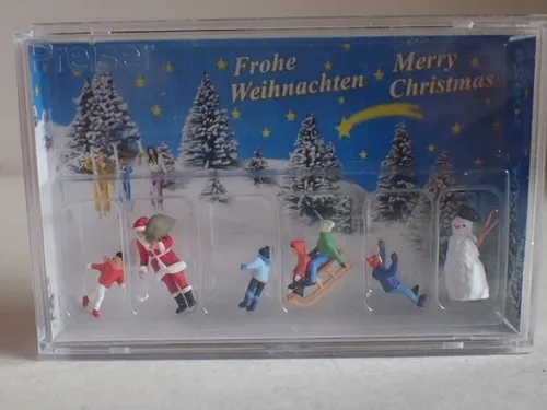 Preiser Weihnachtsszenen Schneemann Winter Schlitten 10626 H0 1:87 OVP 6Fig