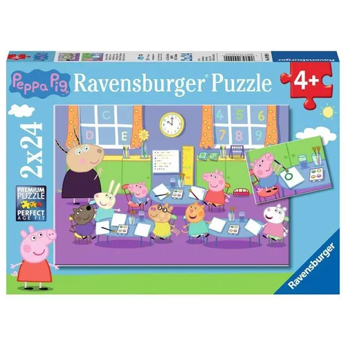 Ravensburger Kinderpuzzle - 09099 Peppa in der Schule, 2x24 Teile für Kinder ab 4 Jahren, fördert Motorik und Konzentration mit extra dicken Puzzlestücken und Mini-Postern