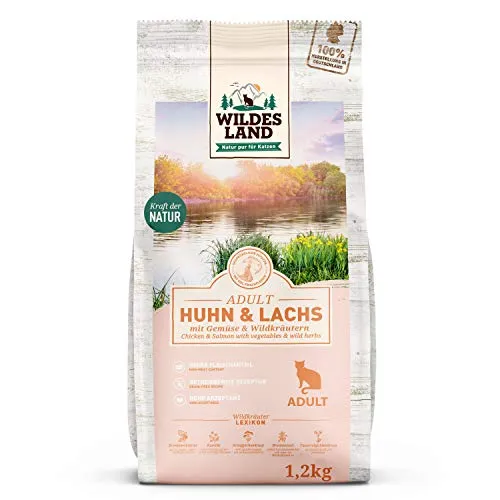Wildes Land - 1,2 kg - Trockenfutter für Katzen - Huhn und Lachs - Getreidefreie Rezeptur - Hoher Fleischanteil - In Deutschland zubereitet - Hoher Eiweißanteil - Natürliche Zutaten