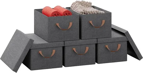 Woltu Aufbewahrungsbox Set (5 St.), faltbar in Grau - Praktisches 5er Set faltbarer Aufbewahrungsboxen mit Deckel und Griffen. Ideal für die ordentliche Aufbewahrung von Kleidung und Spielzeug. Platzsparend und stilvoll in jedem Raum.