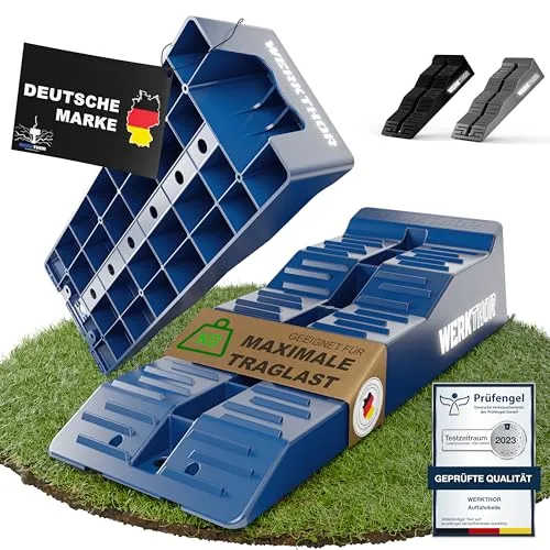 Werkthor Auffahrrampe - 2er Set Auffahrkeile für Wohnmobile bis 5t - Auffahrrampen für Wohnmobile, ideal für jeden Untergrund. Stabile und robuste Keile im praktischen 2er Set, perfekt für sicheres Campen.