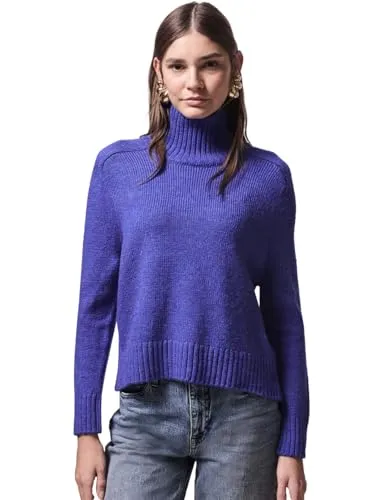 Street One Studio Damen F302980 Rollkragenpullover, Force Blue Mel. - Modischer Turtleneck Pullover für Damen, weich und bequem durch hochwertigen Materialmix, perfekt für kühle Tage.