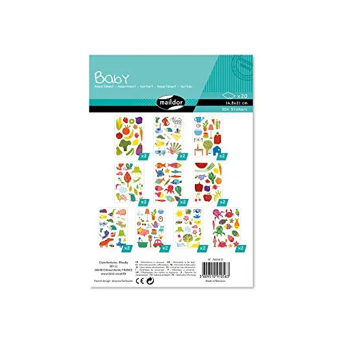 Maildor AE056O Packung Stickers Baby mit 20 Bögen in Format DIN A5, 14,8 x 21cm, ideal für Kinder ab 2 Jahren, 1 Pack, Bunt