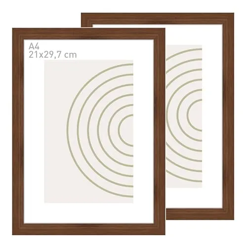 accent by nielsen Bilderrahmen, 21 x 29,7 cm (A4) (2er Set), Holz (MDF), Walnuss, inkl. Kunstdruck, Dokumentenrahmen im Hoch- & Querformat, Echtglas, Velino