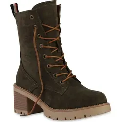 VAN HILL Damen Leicht Gefütterte Schnürstiefeletten - Wanderschuhe mit leicht gefüttertem Innenmaterial, ideal für Frühling, Herbst und Winter. Komfortable Profilsohle und stylischer Holzoptikabsatz für optimale Stabilität und Look.