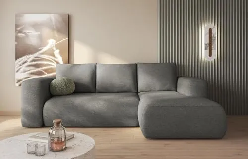 LAMBI Ecksofa mit Schlaffunktion - Modernes Schlafsofa für 3 Personen in Grau - Sofas & Couches - Bequemes Ecksofa mit Schlaffunktion und Bettkasten, ideal für Gäste und multifunktionale Räume. Pflegeleicht und in eleganter Boucle-Optik.