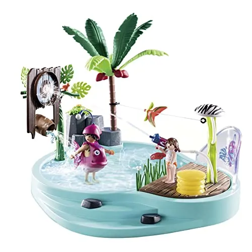 PLAYMOBIL Family Fun 70610 Spaßbecken mit Wasserspritze, Zum Bespielen mit Wasser, Ab 4 Jahren