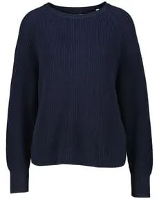 Marc O'Polo Damen Strickpullover aus Bio-Baumwolle, Blau (Night Sky), XL - Pullover für Damen, sportlich-elegant mit Rundhalsausschnitt und Raglanärmeln aus nachhaltiger Bio-Baumwolle für ein angenehmes Tragegefühl.