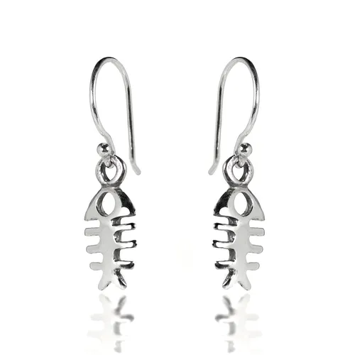 Sterling-Silber FischGröße Hängende Ohrringe | Silver Fish Bone Dangle Earrings
