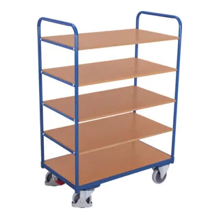VARIOfit Etagenwagen sw-600.212 - Etagenwagen mit 5 variablen Etagen, Tragkraft 250 kg, ideal für Werkstatt und Lager. Aus robustem Stahl und MDF, ausgestattet mit EasySTOP Zentralbremse für höchste Sicherheit.