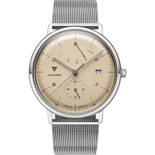 Junkers Bauhaus 41mm Herrenuhr Analog Automatik Gangreserve (41 mm, Beige-Silber)
