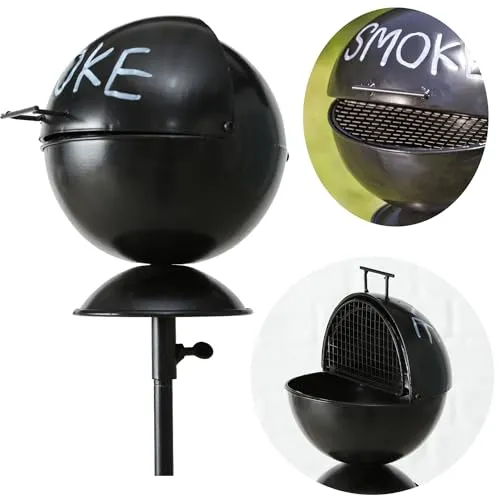 LS-LebenStil XL Aschenbecher BBQ Smoke Schwarz Weiß 65-115cm hoch Teleskop Gartenstab mit Deckel Klappdeckel Windaschenbecher Sturmascher Sturmaschenbecher Garten Balkon für draußen Outdoor