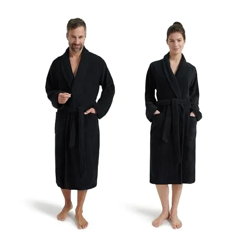 Möve Unisex-Bademantel Basic, Walkfrottier, Schwarz, Größe L - Bademantel aus 100% Baumwolle, mit gemütlichem Schalkragen und praktischen aufgesetzten Taschen. Ideal für entspannte Stunden zu Hause.