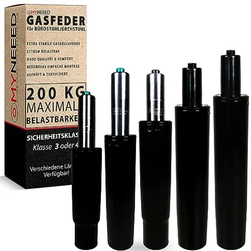 MYNEEED Gasfeder für Bürostuhl - Belastbar bis 200 kg - Bürostühle: EXTRA STABILE GASFEDER mit TÜV-geprüfter Qualität für problemlose Höhenverstellung und langanhaltenden Komfort beim Sitzen.
