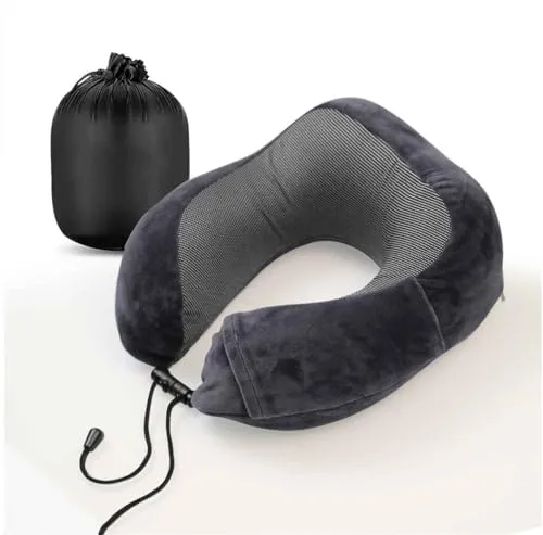 Nackenkissen klein & kompakt, mit Memory Foam, verstellbarem Verschluss + praktischer Tasche