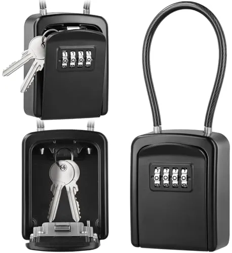 Schlüsseltresor mit Abnehmbares Kabel Wasserdichter Schlüsselkasten Schlüsselbox für Aussen & Innen, Wasserdicht Rostfrei Kombinationsschlüssel Safe Speicher Verschluss Kasten für Haus, Garagen