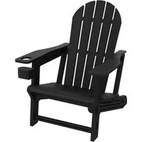 ML-Design Adirondack Stuhl mit Getränkehalter Schwarz - Klassischer Adirondack Loungestuhl aus robustem HDPE-Kunststoff, wetterfest und ideal für Garten und Terrasse. Mit ergonomischer Form und praktischem Getränkehalter für entspanntes Sitzen im Freien.