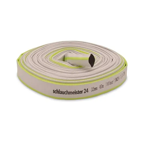 Ø 1 1/4 Zoll - 32 mm, 40 m Flachschlauch | Bauschlauch | Industrieschlauch | Synthetischer Gummi, Weiß mit Grün, 10 Bar, -20°C bis +60°