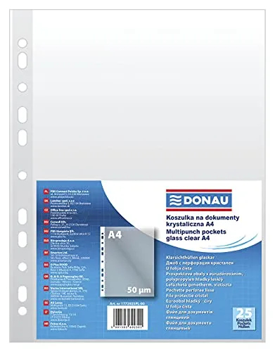 Dokumentenhüllen DONAU PP A4 Kristallklar 50 Mikron 25 Stück / / Typ-Kristallklar/Art-Standard/Material-Pp/Farbe-Transparent/Format-A4 / Dicke [mm]-50µm