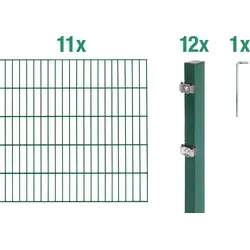 Alberts 652975 Doppelstabmattenzaun 24 tlg. Komplettset - Zaunpfosten - Hochwertiger Doppelstabmattenzaun mit 22 m Länge und 160 cm Höhe, ideal für Sicherheit und Stil im Garten.
