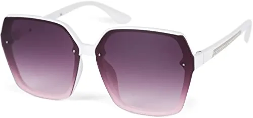 styleBREAKER Damen Butterfly Sonnenbrille mit großen rechteckigen Polycarbonat Gläsern Metall Verzierung, Oversize 09020140, Farbe:Gestell Weiß/Glas Violett Verlauf