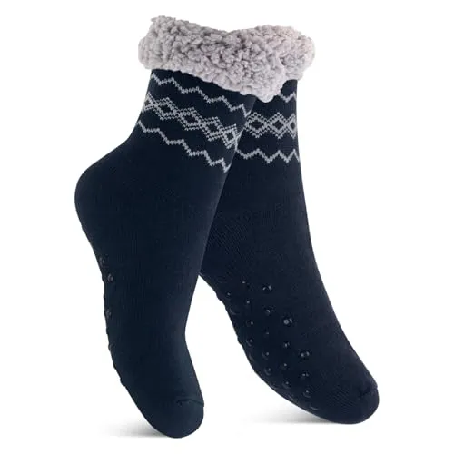 Footstar Damen und Herren Winter Haussocken (1 Paar) Kuschelsocken - Navy 35-38