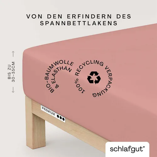 Schlafgut Spannbettlaken Premium, Mako-Zwirn-Jersey - Bettlaken in PREMIUM Qualität, aus 95% Bio-Baumwolle, für Matratzen von 180-200x200-220 cm, umweltfreundliche Zero Waste Verpackung.