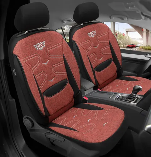 BREMER SITZBEZÜGE für Jeep Wrangler JK (2007-2018) - Schwarz/Rot - 2-teiliges Set von Schonbezügen für Fahrer- und Beifahrersitz, atmungsaktiv und pflegeleicht, idealer Schutz für Ihre Sitze und passend für Modelle mit Sitzheizung und Seitenairbags.