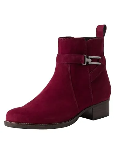 Stiefelette TAMARIS, Damen, Gr. 37, rot (bordeaux) - Wanderschuhe aus Ziegenveloursleder mit praktischem Innenreißverschluss und Blockabsatz für optimalen Komfort und Stil bei jedem Schritt.