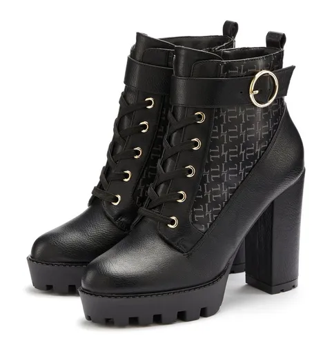 LASCANA VEGAN Stiefelette mit Blockabsatz - Wanderschuhe in Größe 36, feminine High-Heel-Stiefelette mit raffinierten Mustern und 11 cm Blockabsatz, nachhaltig aus Lederimitat gefertigt.