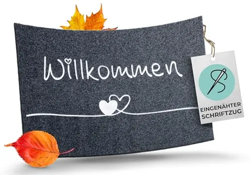 WELLMODA® Fußmatte Willkommen I Inkl. genähter Schriftzug I Waschmaschinen geeignet & rutschfest I Fussmatte für außen & innen I Fußabtreter für Haustür, Garten & als Geschenkidee 40x60 cm