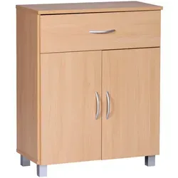 Wohnling Kommode WL1.335 - Elegante Buche mit 2 Türen und 1 Schublade - Flügeltürenschrank aus MDF mit Holzstruktur-Nachbildung, bietet viel Stauraum und einen höhenverstellbaren Fachboden für flexible Nutzung.