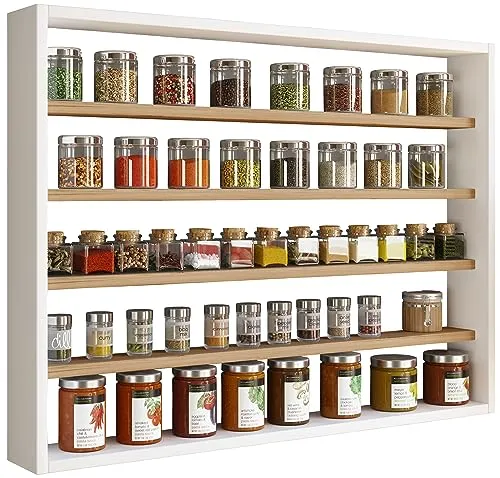 VCM Holz Küchenregal hängend | Elegantes Wandregal für die Küche - Glasvitrine mit fünf Fächern, ideal zur übersichtlichen Aufbewahrung von Gewürzen. Maße: H. 60 x B. 80 x T. 10 cm, schnell und einfach montierbar.