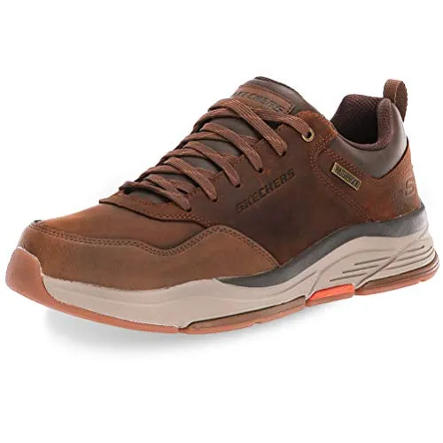Skechers Herren BENAGO Sneaker - Dunkelbraunes wasserdichtes Leder, Größe 45 EU - Herren-Sneaker mit luftgekühltem Memory-Schaumstoff für optimalen Komfort und wasserdichtem Design, perfekt für aktive Tage.