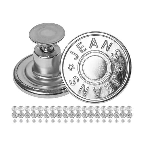 Hosen Ersatz Knöpfe zum Vernieten, 20 Pack, Ø 14 mm Messing Jeansknöpfe, Silber-farben, Jeans Button mit Nieten, Jeans Knopf zum Einschlagen, Metall Hosenknopf, Hose weiter machen, Hosenknöpfe robust