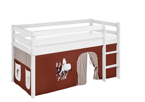 Lilokids Kinderbett Spielbett JELLE Disney Eiskönigin - Hochbett in Weiß mit Vorhang - Das Lilokids Spielbett JELLE begeistert Kinder und Eltern. Mit einem zauberhaften Eiskönigin-Vorhang und sicherer Absturzsicherung ist es ideal zum Spielen und Schlafen. Die Leiter ist flexibel montierbar, perfekt für jedes Zimmer.