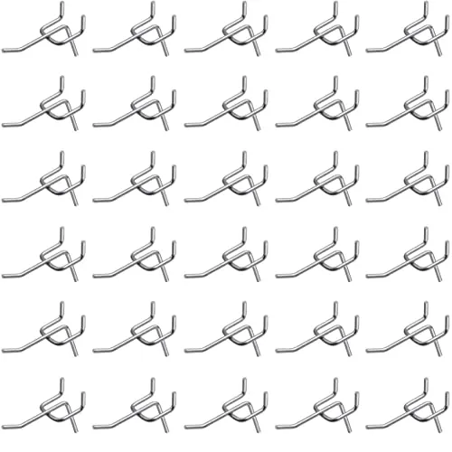 Meister Lochwandhaken - Praktisches Set mit 30 Stück - 60 x 38 x 30 mm - 2 kg Tragkraft - 25 mm Zinkenabstand - Aus Metall / Metallhaken für Werkzeugwand / Werkzeughalter / Stecktafel / 9079710