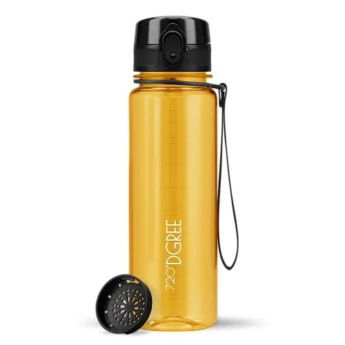 720°DGREE Kinder Trinkflasche 500ml “uberBottle“ crystalClear +Sieb - BPA-Frei, Auslaufsicher - Für Schule, Sport, Fitness - Schmale Wasserflasche aus Tritan - Leicht, Stoßfest, Wiederverwendbar