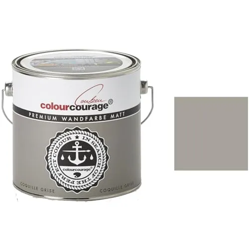 Hossi's Wholesale 2,5 Liter Colourcourage Premium Wandfarbe Coquille Grise Grau | geruchslos | tropf- und spritzgehemmt
