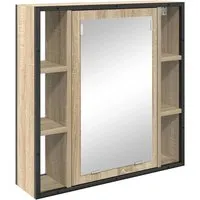 vidaXL Badezimmer Waschbecken mit Licht Eiche Finish - Sonstige Badaccessoires mit modernem Design und viel Stauraum. Ideal für eine stilvolle und praktische Badezimmergestaltung. Der robuste Spiegel und die einfache Montage machen es perfekt für dein Zuhause.