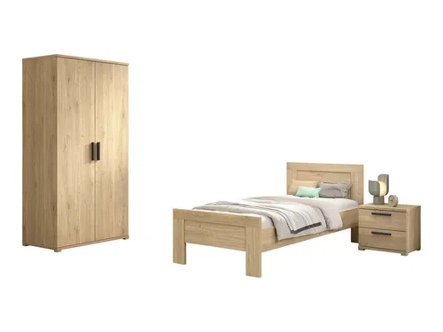 aufm Kessel Jugendzimmer-Set Keelia Eiche – Komplettset für Kinderzimmer - Praktisches 3-teiliges Set bestehend aus Einzelbett, Nachtkonsole und Kleiderschrank. Robuste Bauweise in eleganter Eiche Optik, ideal für viel Stauraum und modernes Wohnen.