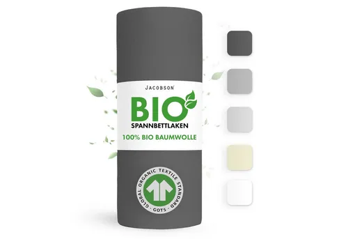 Jacobson Spannbettlaken BIO, Jersey Spannbetttuch, Bettlaken 160 g/m², 100% BIO-Baumwolle, Gummizug: rundum, GOTS zertifiziert