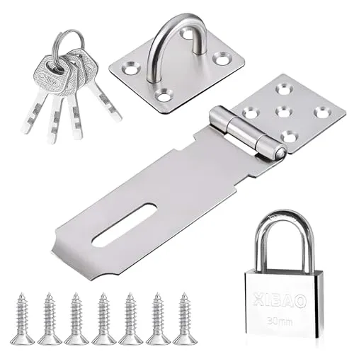 Vorhängeschloss Haspe Edelstahl,30mm Schloss mit 4 Schlüssel,2 Stück Schlossriegel Überfalle Schloss,Vorhängeschloss Riegel mit Schrauben für Schränke Silber