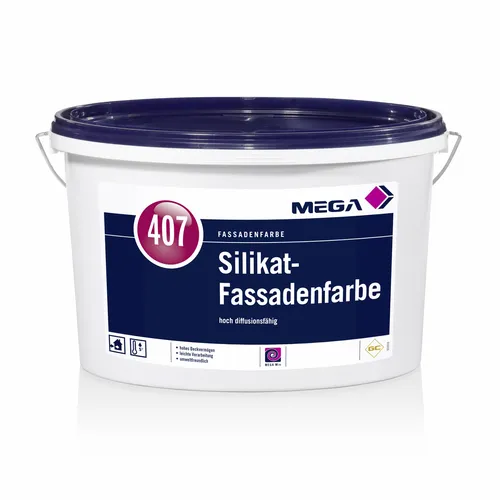 MEGA Silikat-Fassadenfarbe 12,5 l - Dispersions-Silikatfarbe für langlebige Fassaden - Lacke für Fassadenanstriche auf Kalk, Zementputz und Beton, mit hoher Witterungsbeständigkeit und optimalem Schutz.